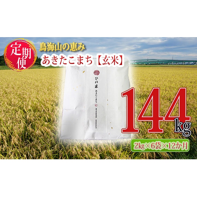 定期便》12kg×12ヶ月 秋田県産 あきたこまち 玄米 2kg×6袋 神宿る里の