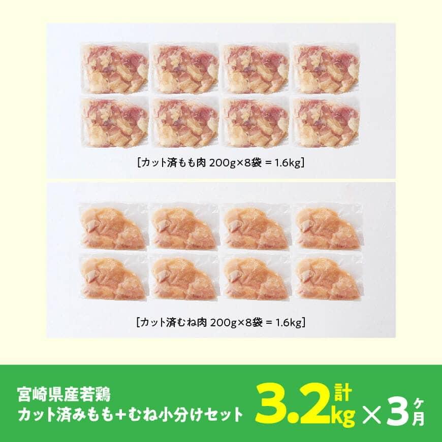 3ヶ月定期便】宮崎県産若鶏もも鶏肉＆むね鶏肉3.2kg 鶏肉 定期便: 宮崎