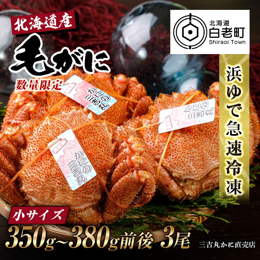 小サイズ】北海道産 冷凍ボイル毛ガニ (350g-380g前後) 3尾: 北海道