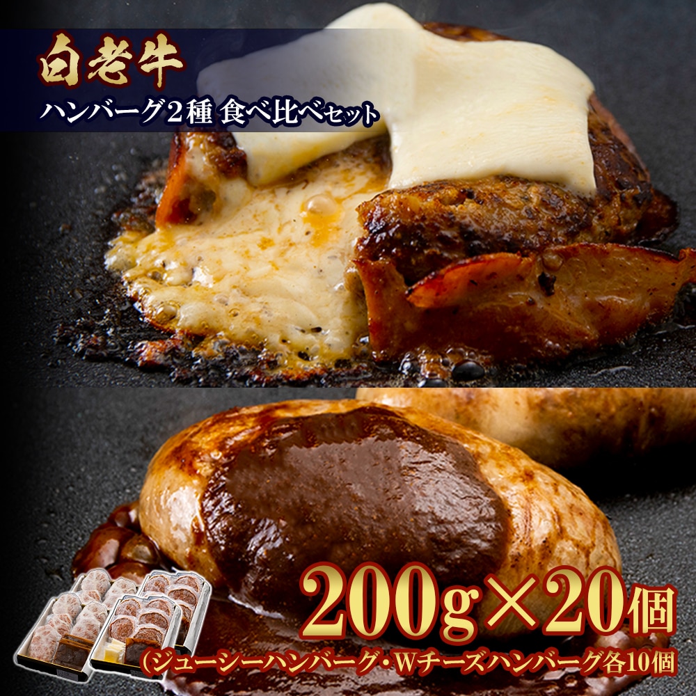 ふるさと納税 白老牛 2種 食べ比べ ハンバーグ セット 合計20個