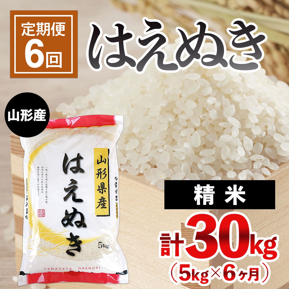 定期便6回】山形産 はえぬき 5kg×6ヶ月(計30kg) FZ23-148: 山形県山形