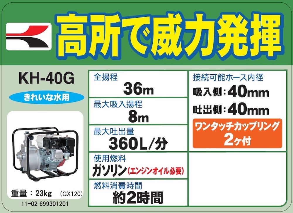 エンジンポンプ KH-40G 口径40ミリ ハイデルスポンプ ホンダ4サイクル