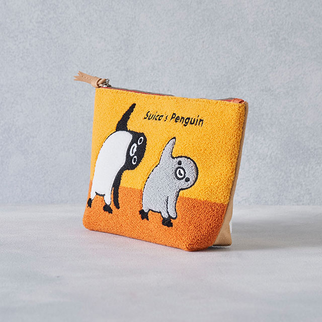 Suicaのペンギン サガラ刺繍ポーチ・ヨガのポーズ: オレンジ