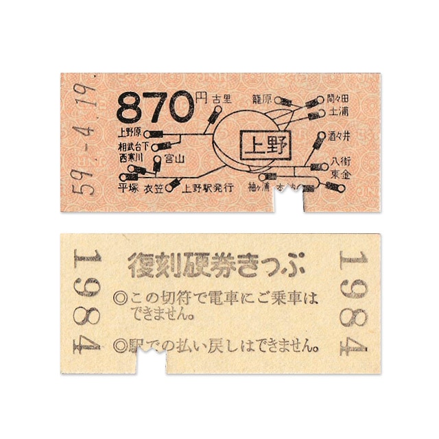 硬券ポストカード（硬券付き）国鉄地図式切符で旅をして 国鉄上野駅