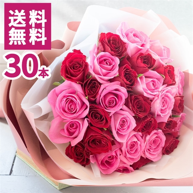 30本の花束 赤ピンク：バイカラー 生花 フラワーギフト 送料無料 花