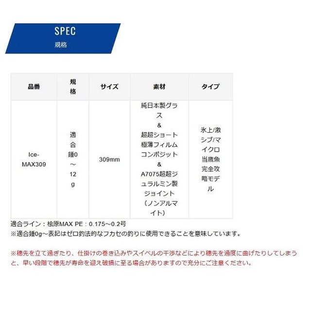 バリバス ワカサギ竿 ワカサギ穂先 Ice-MAX309 アイスマックス309