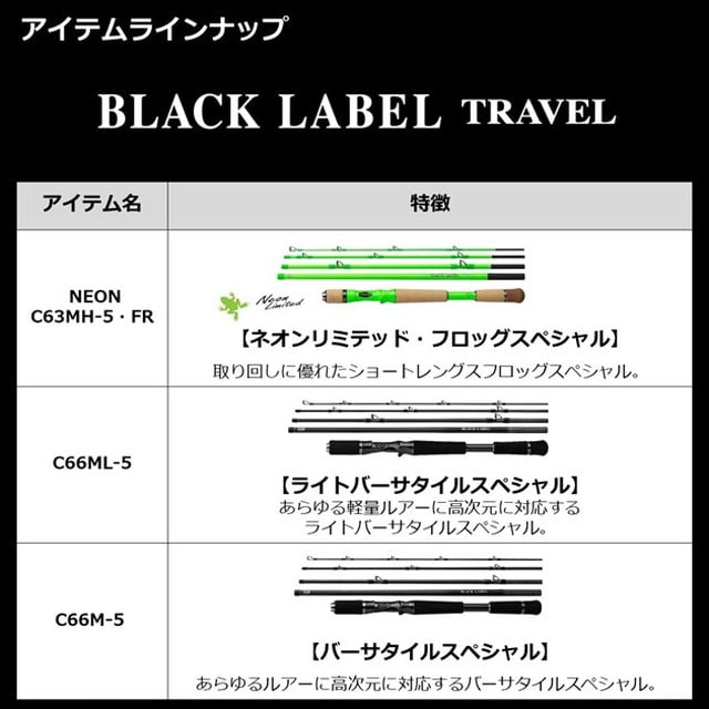 ダイワ ブラックレーベル トラベル C70M-5(ベイト 5ピース): 釣具の