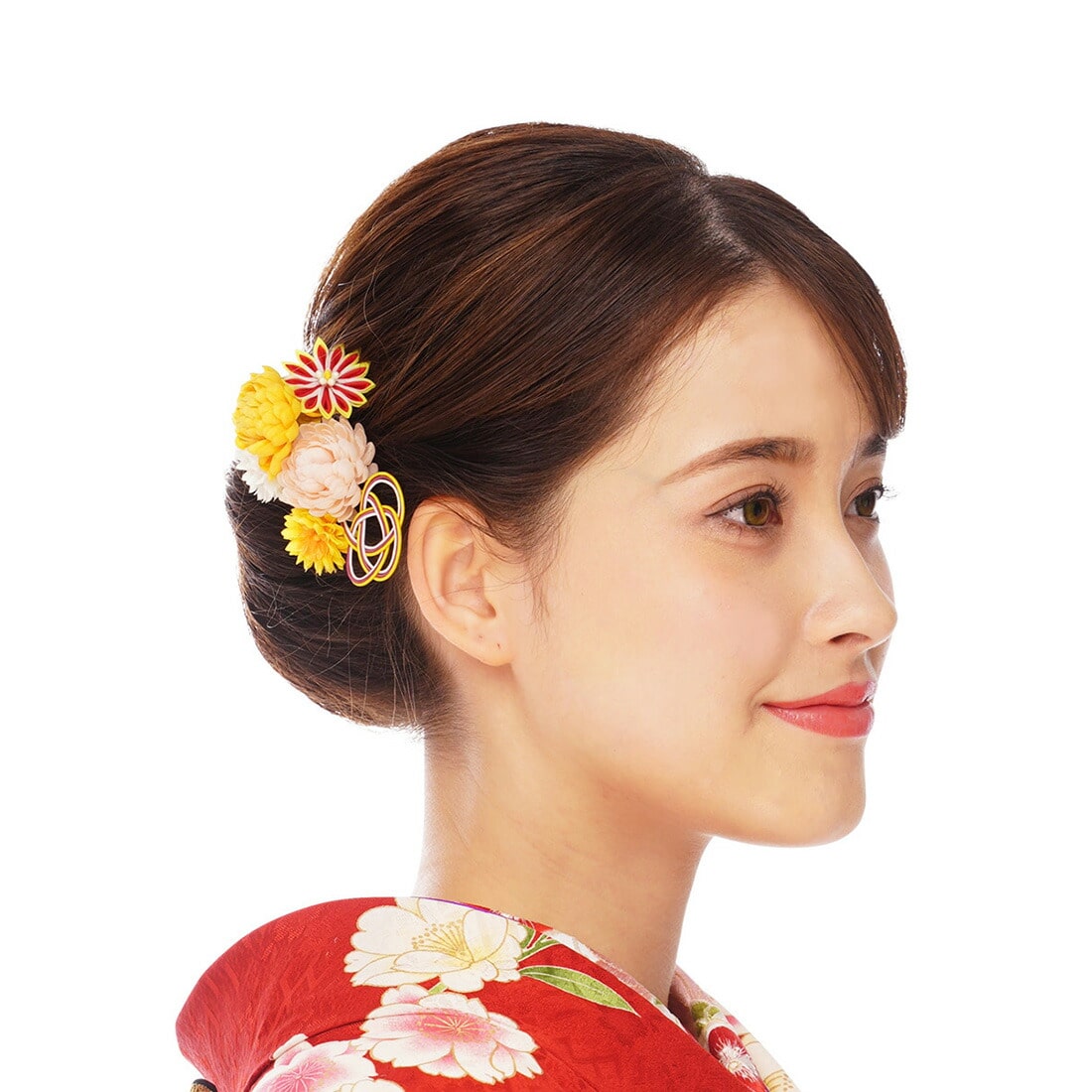 和装 髪飾り 成人式 振袖 日本製 ぽんぽん菊 つまみ細工 水引 ミニ 2本