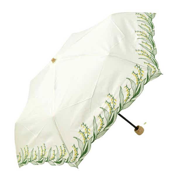 晴雨兼用 日傘 雨傘 because 折りたたみ傘 スズラン刺繍 ミニ 47cm 全2 