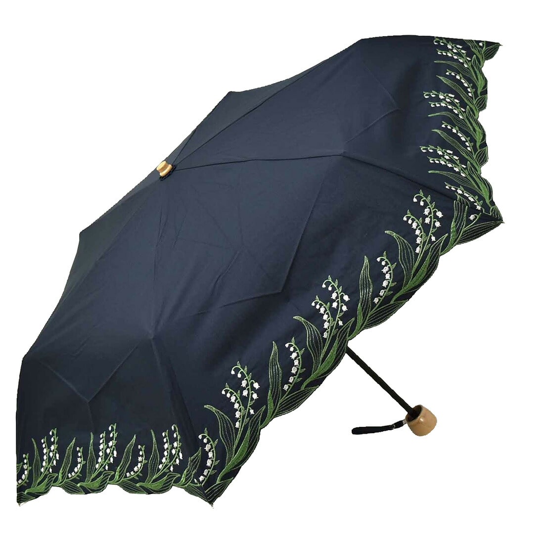晴雨兼用 日傘 雨傘 because 折りたたみ傘 スズラン刺繍 ミニ 47cm 全2 