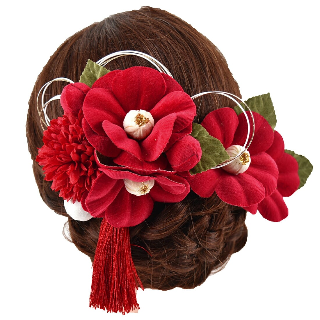 和装 髪飾り 成人式 振袖 日本製 椿 水引 3点セット 全3色 花 コーム U