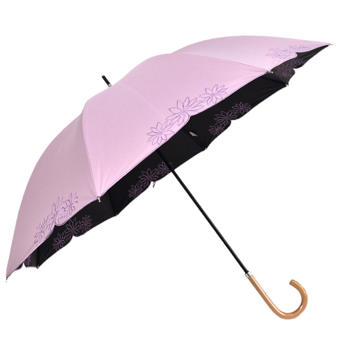 晴雨兼用 日傘 雨傘 because 長傘 PUフラワー刺繍 刺50cm 全3色 暑さ