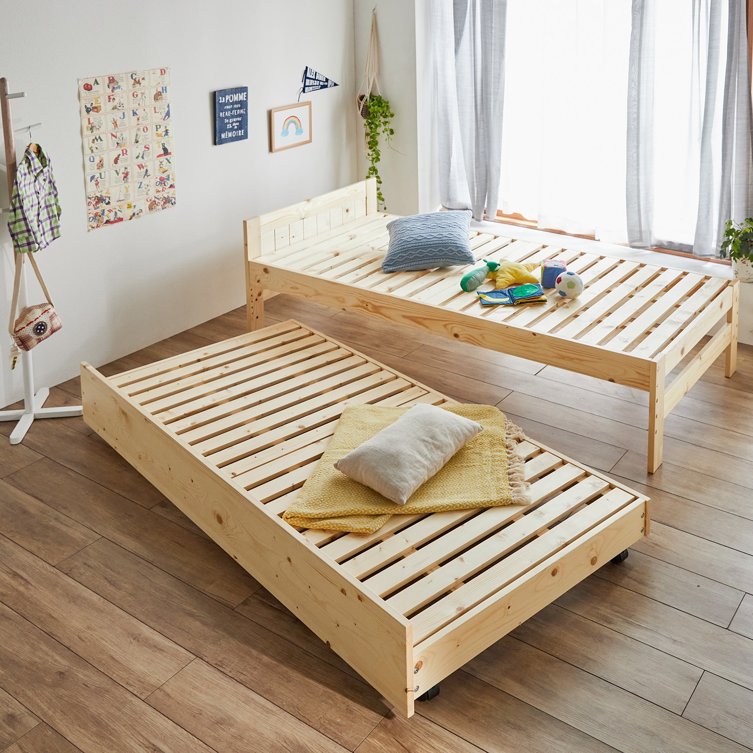 ベルメゾン 天然木パイン材の組み合わせて使える親子ベッド A(A