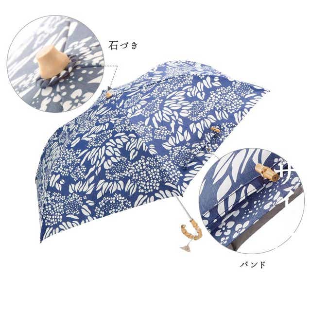 日傘 臈纈染め？浴衣生地 藍色地色 UV加工 お揃いクラッチバッグ製作 