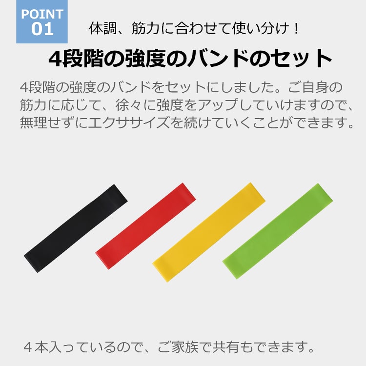 エクササイズ トレーニング ゴムバンド チューブ 強度別4本セット 送料