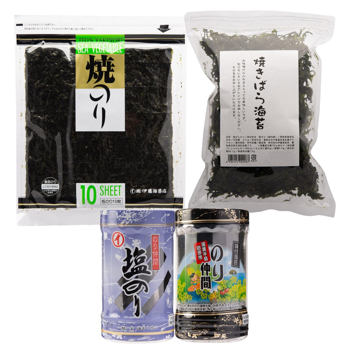 送料無料】海苔お試しセットNS1 〔味付海苔102g・塩のり104g・焼きばらのり82g・焼のり60g〕 愛知県 乾物 伊藤海苔店: 産直お取り寄せのニッポンセレクト｜JRE  MALL