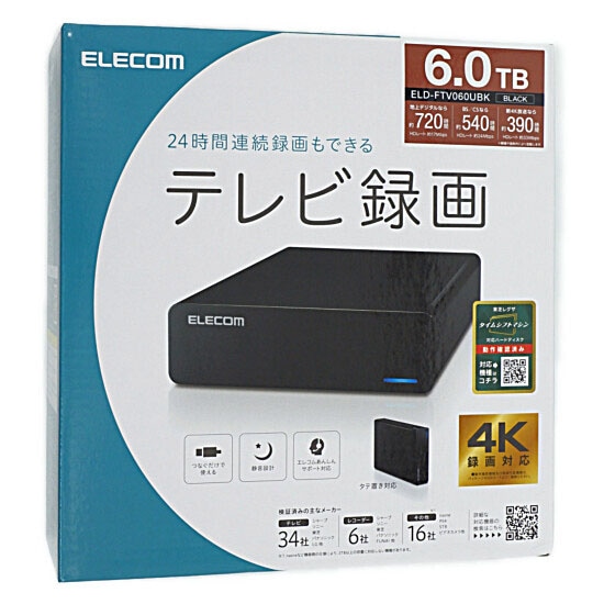 お得得価新品 外付HDD(6TB) エレコム ELD-QEN2060UBK ブラック 2TB～