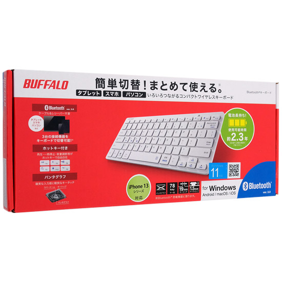 送料無料】BUFFALO Bluetooth3.0対応キーボード BSKBB310WH ホワイト