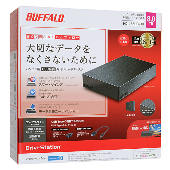 豊富な格安新品　バッファロー HD-LE8U3-BB 外付HDD 8TB TV・PC対応 外付けハードディスク・ドライブ