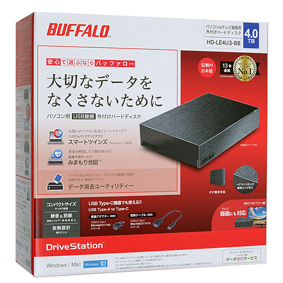 バッファロー 外付けHDD HD-LE4U3-BB ブラック HDD：4TB - PC周辺機器