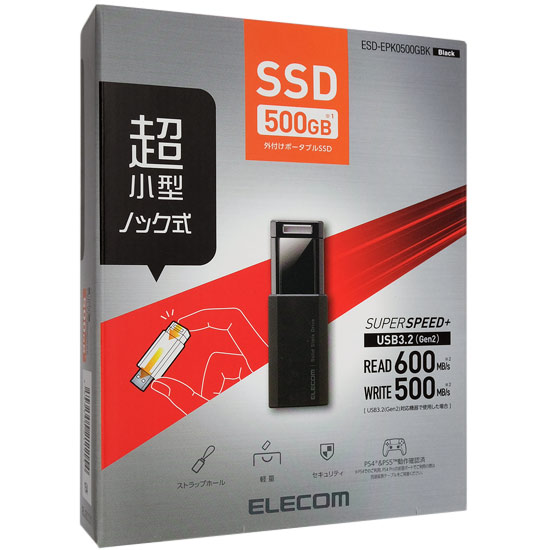 送料無料】ELECOM 外付けポータブルSSD ESD-EPK0500GBK ブラック 500GB