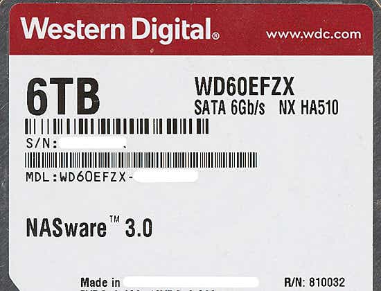 6TBSATA6005640Western Digital製HDD　WD60EFZX　6TB SATA600 5640