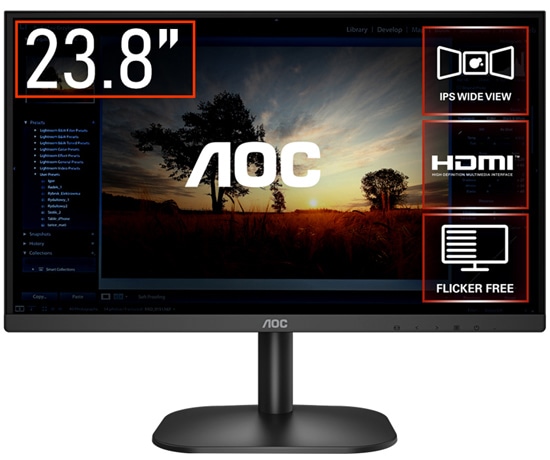 送料無料】AOC 23.8型 ワイド液晶ディスプレイ 24B2XH/11 ブラック