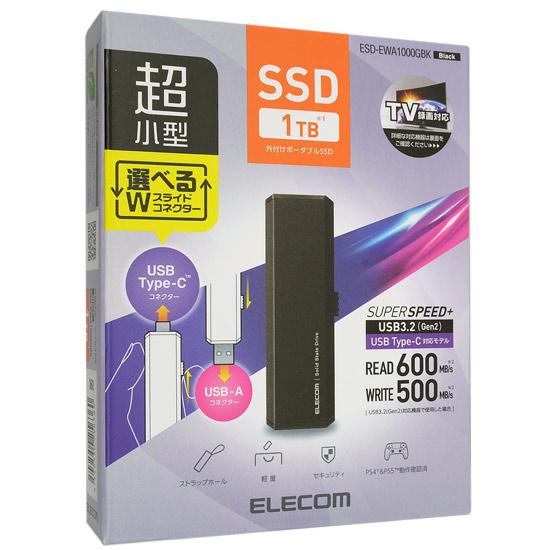 送料無料】ELECOM 外付けポータブルSSD ESD-EWA1000GBK ブラック 1TB