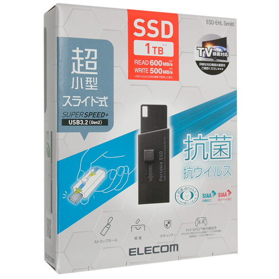 送料無料】ELECOM 外付けポータブルSSD ESD-EHL1000GBK ブラック 1TB