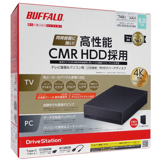 BUFFALO バッファロー 外付けHDD 6TB ブラック HD-EDC6U3-BA-www