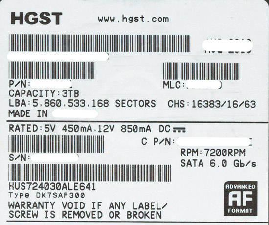 HGST HGST製HDD HUS724030ALE641 3TB SATA600 7200 [管理:1000027297]