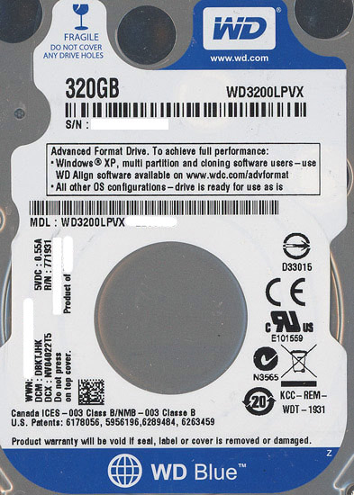 送料無料】WesternDigital HDD 2.5inch WD3200LPVX 320GB 7mm