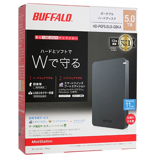 送料無料】BUFFALO製PortableHD HD-PGF5.0U3-GBKA 5TB ブラック