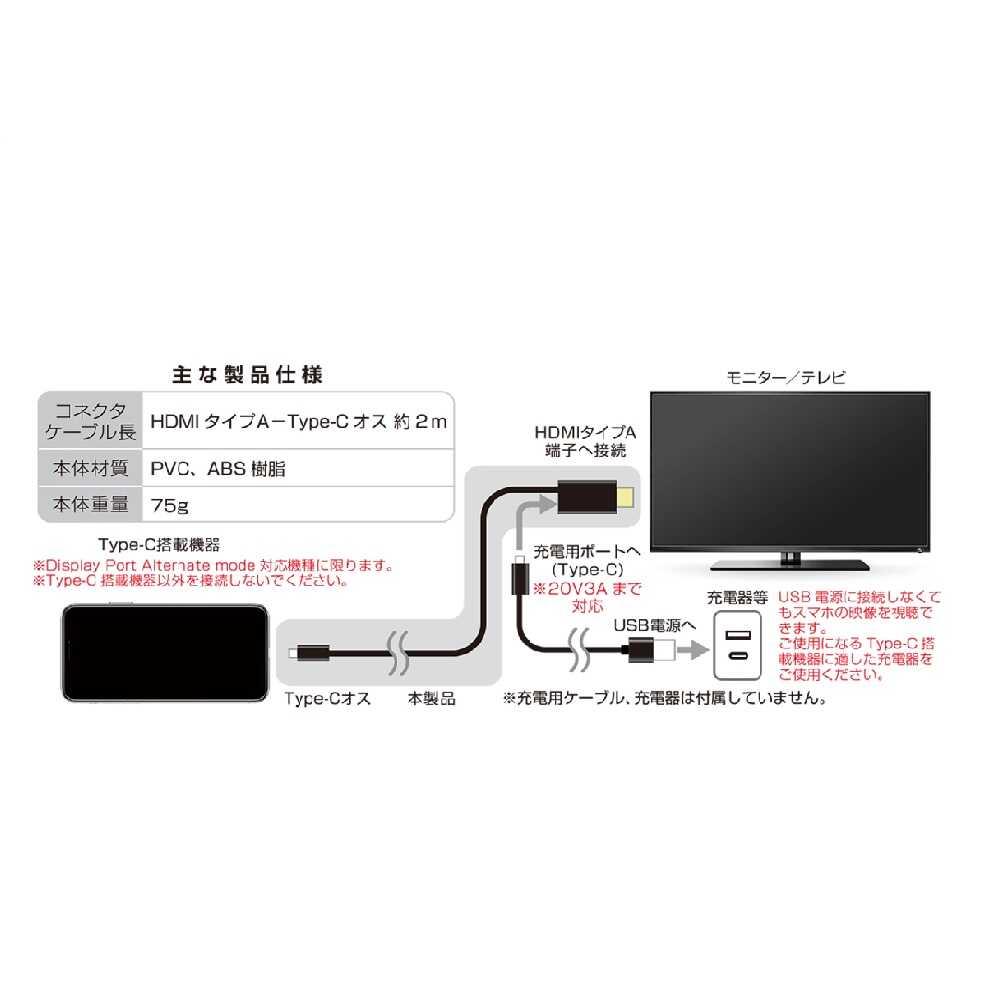 カシムラ HDMI変換ケーブル Type-C専用 4K KD222: サンドラッグe-shop