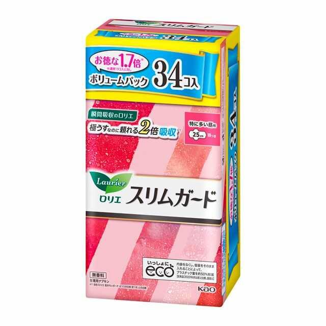 花王 ロリエ スリムガード 特に多い昼用 25cm 羽根つき 34個入り: サン