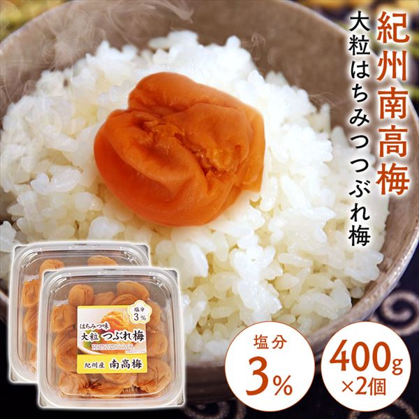 減塩紀州はちみつ つぶれ梅 塩約3%800g（400g×2） 【プラザセレクト