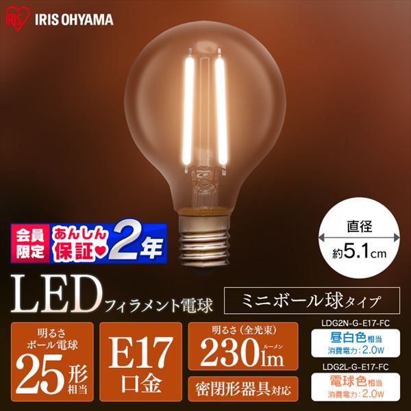 10個セット】LEDフィラメント電球 ミニボール球 E17 25W相当 230lm 昼