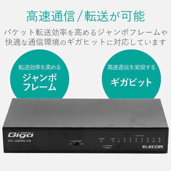 Giga対応ｽｲｯﾁﾝｸﾞHub/8ﾎﾟｰﾄ/金属筐体/磁石付き/電源内蔵ﾓﾃﾞﾙ EHC-G08MN2