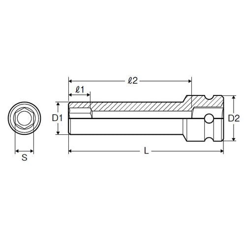 P6L-50 3/4インチインパクトレンチ用ソケットロング 50mm(P6L50