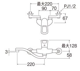 壁付きツーホール/シングルレバー分岐混合栓 K1712A-13 [壁付タイプ