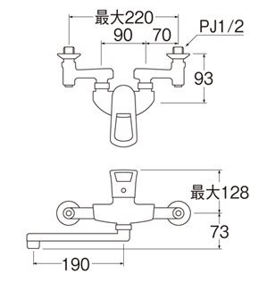 壁付きツーホール/シングルレバー分岐混合栓 K17123U13 [壁付タイプ