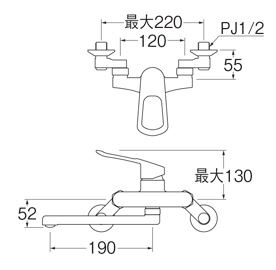 壁付きツーホール/シングルレバー分岐混合栓 K17CE13(K17CE13