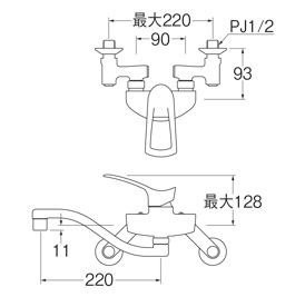 壁付きツーホール/シングルレバー分岐混合栓 K1712EA3U13(K1712EA3U13