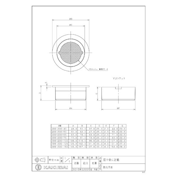 カクダイ 400-233-50 VP・VU兼用防虫目皿(#40023350): ビックカメラ