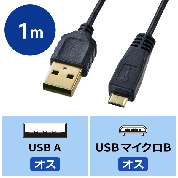 USB-A ⇔ micro USBケーブル [転送 /1m /USB2.0] 極細 ブラック KU