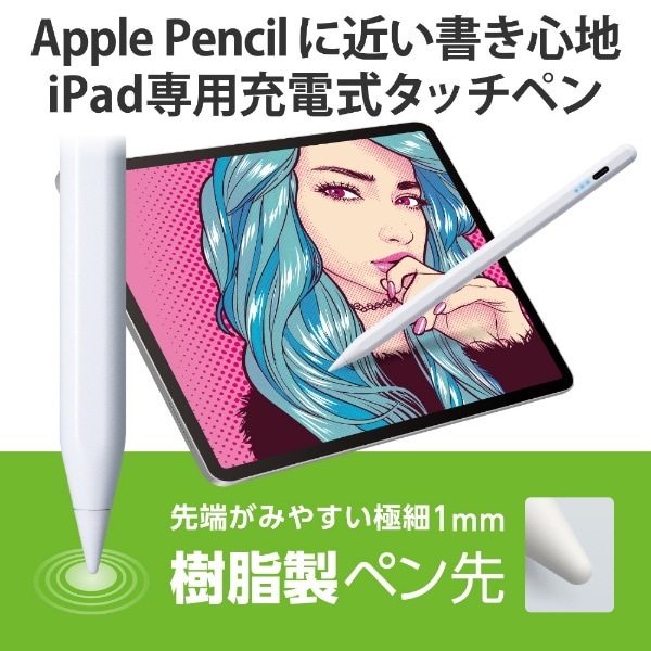 タッチペン：iPad用/USB-A充電式〕樹脂製ペン先 パームリジェクション