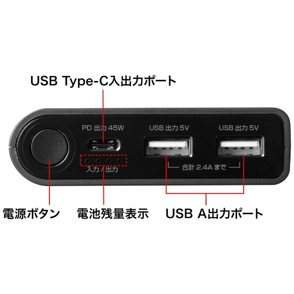 USB PD対応モバイルバッテリー（PD45W） ブラック BTL-RDC26 [USB