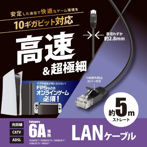 10ギガビットLANケーブル 5m 【直径 約2.8mm】【CAT 6A準拠】 ANS-H141