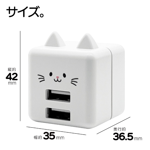 モバにゃｰ AC充電器 USB A×2ポート 2.4A いわお RAC2A2A02IWO(その他