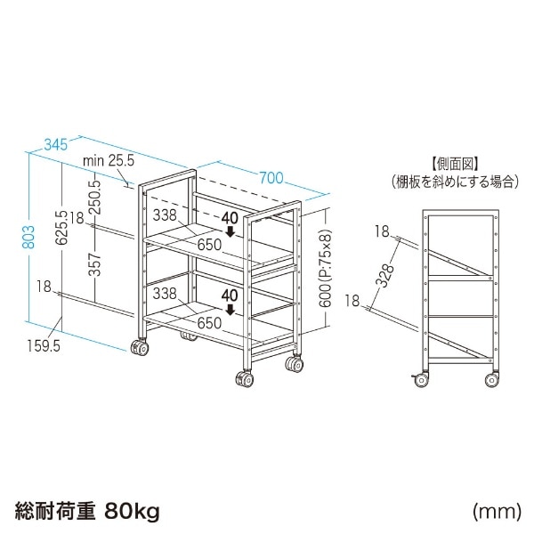 高耐荷重ワゴン [W700ｘD345ｘH803mm] 2段 ホワイト WG-207(ホワイト